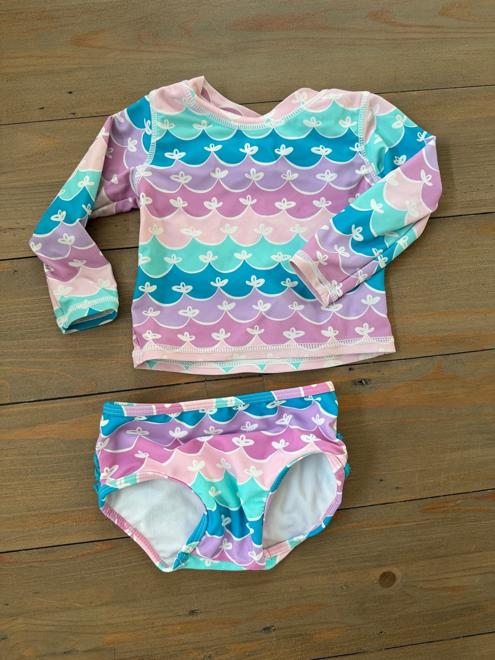 Ruffle Butts Pastel Mermaid Stripe Rashguard Set - 12-18 Months